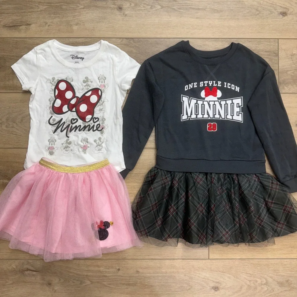 Disney Minnie Mouse Girls Size 6 Lot T-Shirt Pink Tulle Skirt Sweatshirt Dress